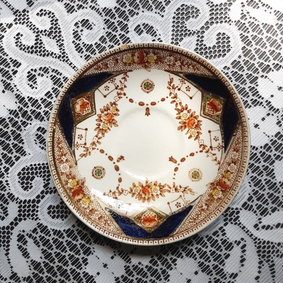 2 Vintage Newport Pottery Saucers Stafford England Rust Cobalt Blue Floral - Picture 5 of 8